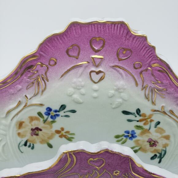 Limoges Hand Painted Floral Two Tier Footed Letter Holder. China Porcelain - Picture 13 of 16